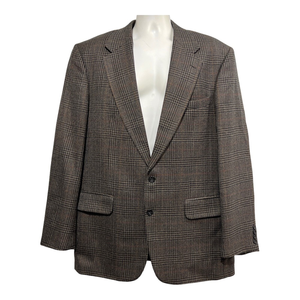 Oscar De La Renta Blazer Mens 44L Brown Plaid Wool Sport Coat Jacket Academia